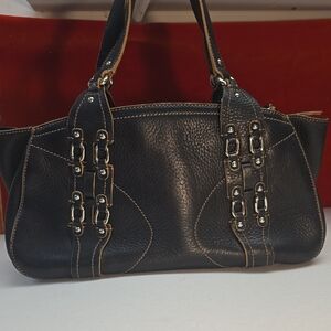 Elegant Black Leather Shoulder Bag with Buckle Accents